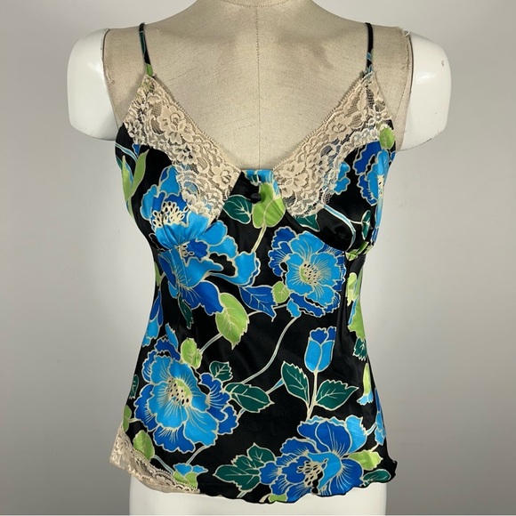 ❤️ MIXIT Floral Lace Trim Camisole Top - Blue and Black petite S - Picture 3 of 10